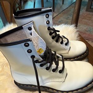 Dr Martens White Lace-Up Boots with Black Laces